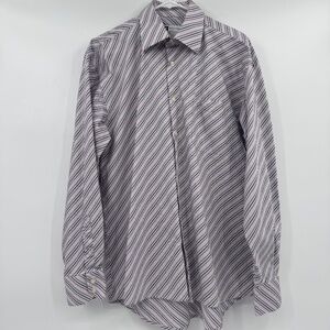 Bachrach Shirt Men Large Pink Multicolor Stripes Long Sleeve Button Up Office